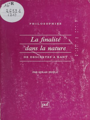 cover image of La Finalité dans la nature de Descartes à Kant